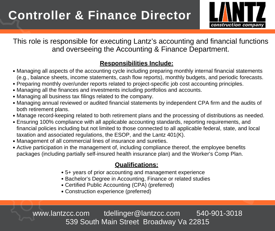 Job Description for Controller & Finance Director Position