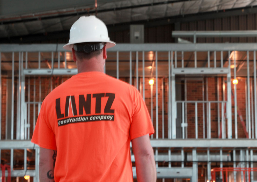 Lantz branded t-shirt on a construction worker