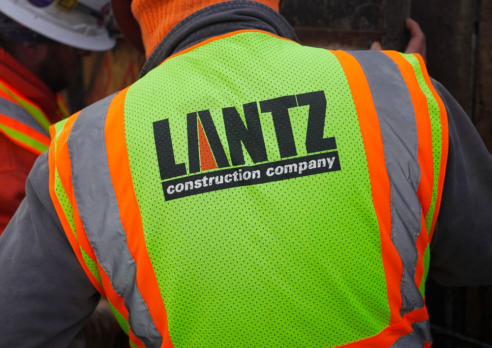 Lantz branded vest on a construction worker