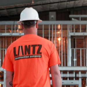 Lantz branded t-shirt on a construction worker