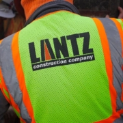 Lantz branded vest on a construction worker